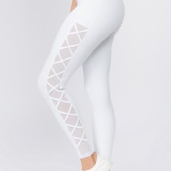 Active Lace-Up Mesh Side Workout Leggings - WHITE - Picture 5 of 5
